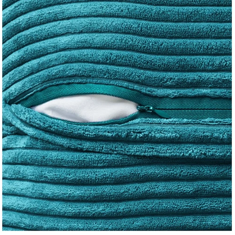 ‘Car Home Office Outdoors’ Striped Patchwork Corduroy Pillow Covers TEAL BLUE